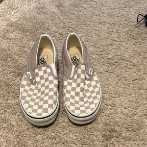 Vans women’s brown and White Checkered Slip-On Sneakers
